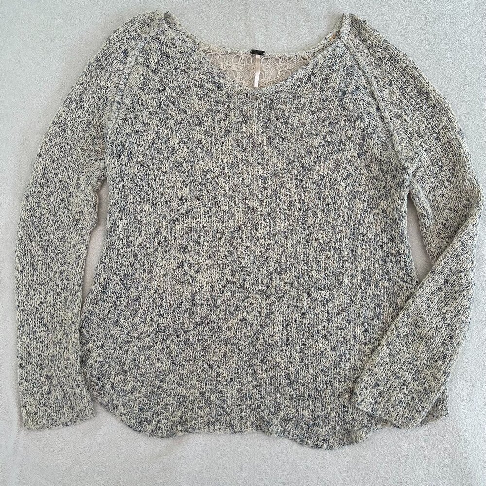 POOF Knit and Crochet Grey Blue and Cream Long Sleeved Top